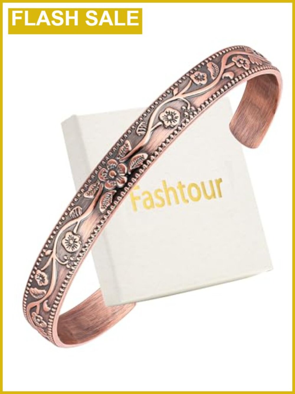 100% Solid Copper Cuff Bracelet Handmade Engraved Floral Adjustable